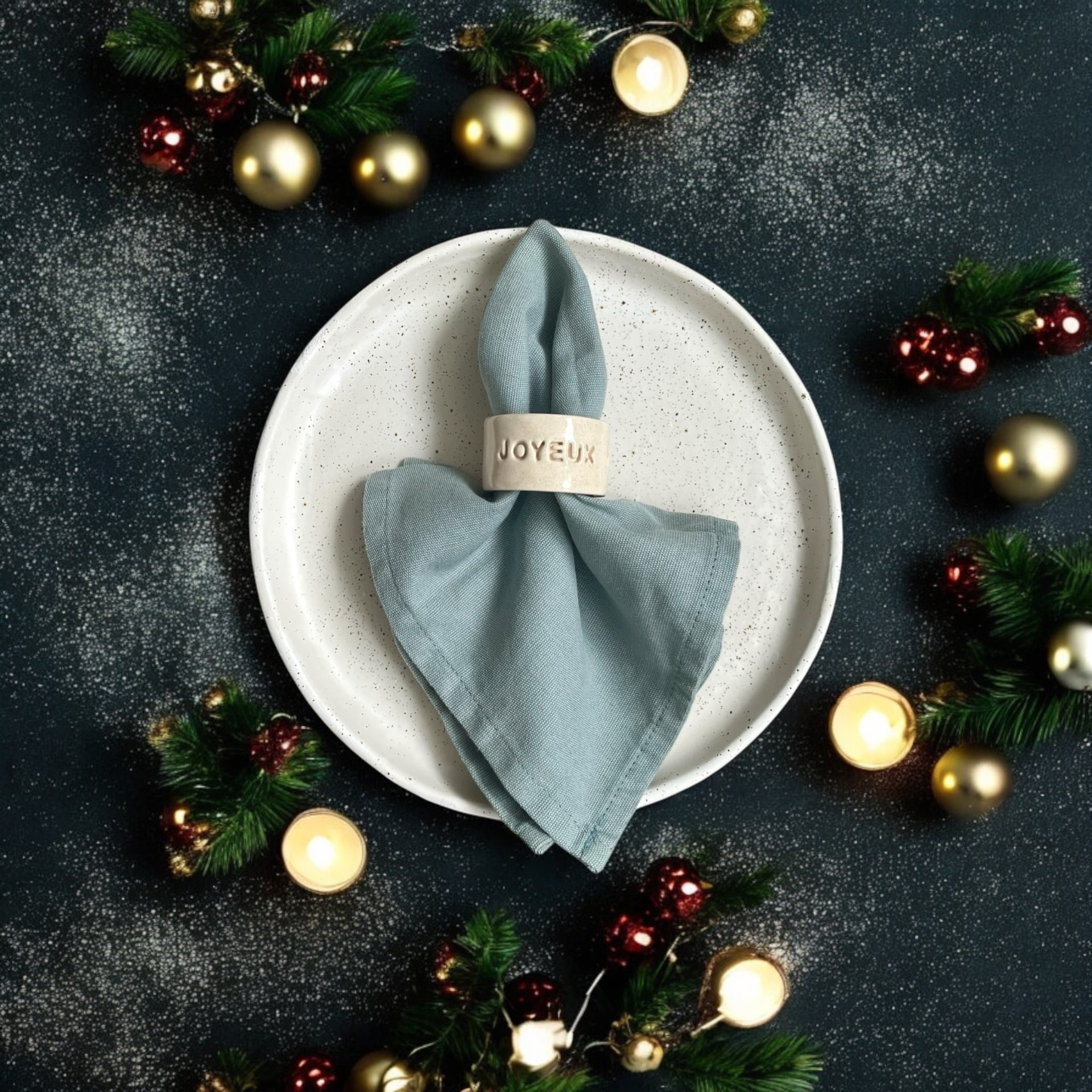 Kit de Noël de 6 ronds de serviette en céramique